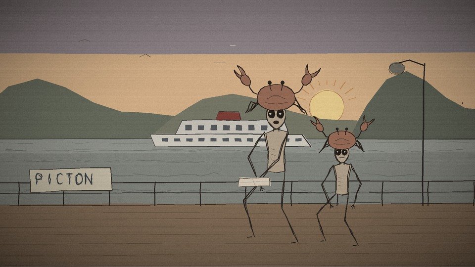 The two of them walking home along the harbour at sunrise