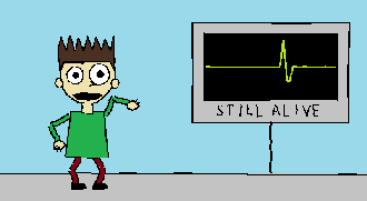 me next to a heart monitor that says STILL ALIVE