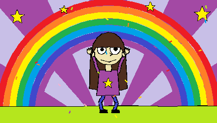 Oriana being expressive, with a rainbow