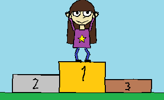 Oriana on the top step of a podium