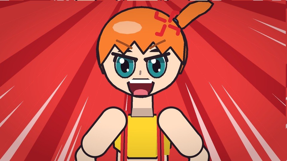 Misty shouting in front of a red burst of speed lines